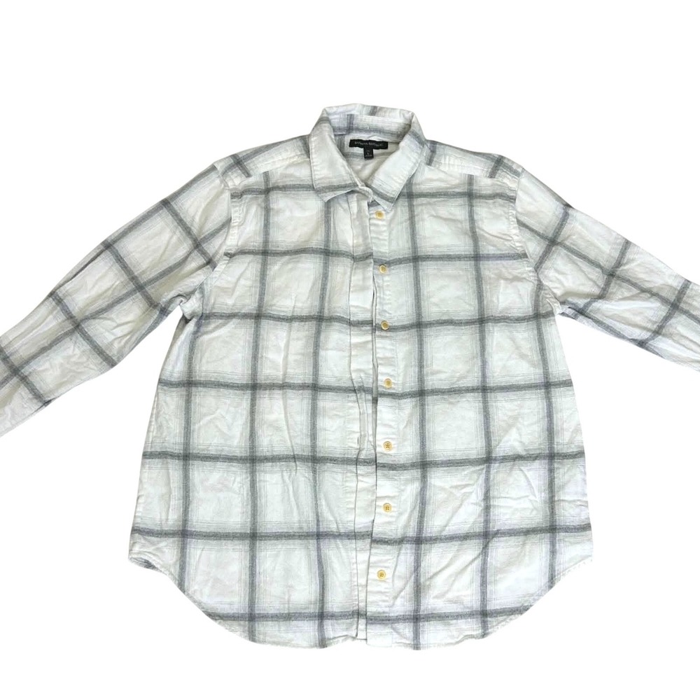 Banana Republic Mens Large Tall White Grey Plaid Flannel LS Classic Shirt 772526